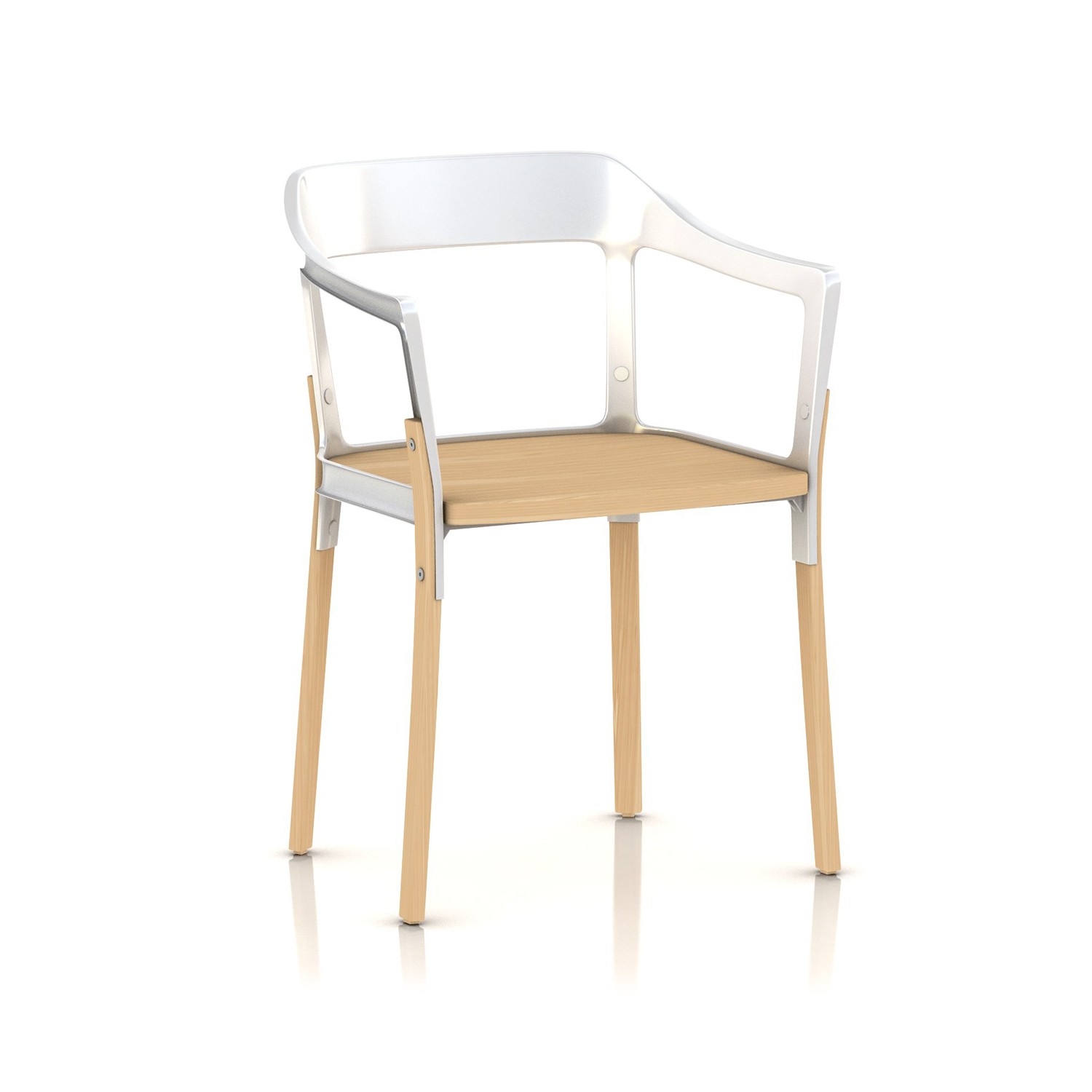STEELWOOD chair in natural wood and metal painted white