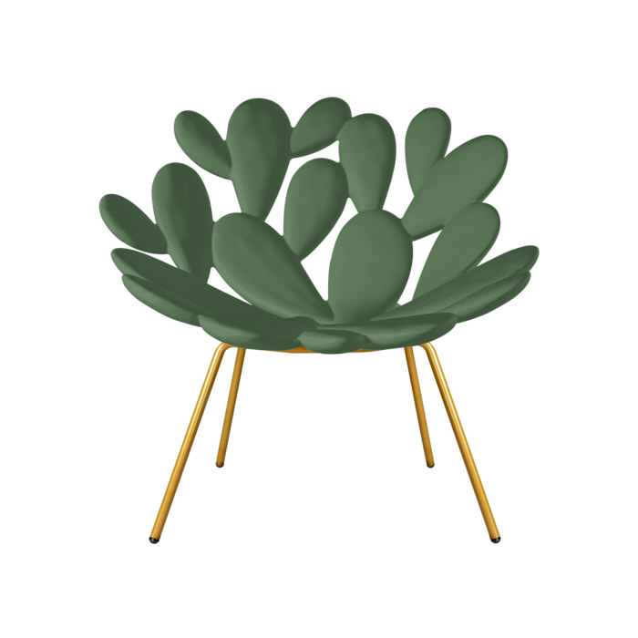 brass structure / green seat